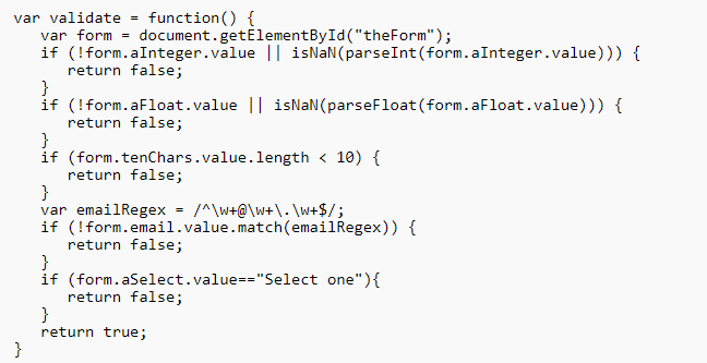 Código de la función de JavaScript.